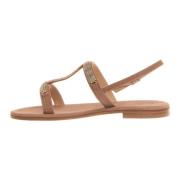 Beige Suède Sandalen met Blauwe en Koperen Kristallen Paola Fiorenza ,...