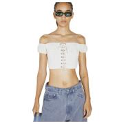 Kanten Korset Crop Top Guess , White , Dames