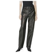 Wijde Leren Broek Alexander Wang , Black , Dames