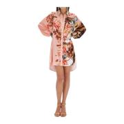 Satijnen Overhemdjurk met All-Over Print Blugirl , Multicolor , Dames