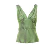 Diepe V-hals Acetaat Twill Top Aspesi , Green , Dames