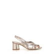 Platina Leren Gevlochten Sandalen DEL Carlo , Gray , Dames