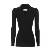 Zwarte V-hals Sweater Katoenmix Saint Laurent , Black , Dames