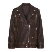 Oversized Bikerjack Walnoot Zilver Notyz , Brown , Dames