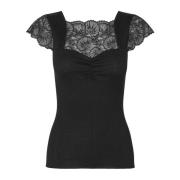 Zwart Kant Top Korte Mouw Rosemunde , Black , Dames