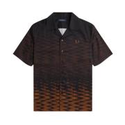 Wave Graphic Revere Collar Shirt Fred Perry , Black , Heren
