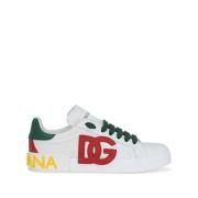 Witte Leren Panel Sneakers Dolce & Gabbana , White , Dames