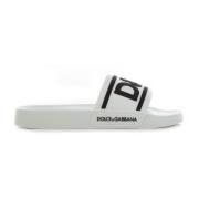 Logo Slides Rubber Herenslippers Dolce & Gabbana , White , Heren