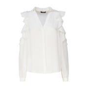 Witte Aria Blouse met Ruches Guess , White , Dames