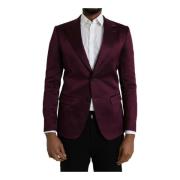 Maroon Zijden Blazer Jas Slim Fit Dolce & Gabbana , Brown , Heren