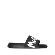 Zwarte Logo Sliders Sandalen Alexander McQueen , Black , Heren