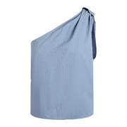 Een-schouder gestreepte shirt met knoopdetail Federica Tosi , Blue , D...