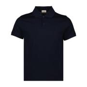 Leren Polo Shirt met Logo Borduursel Saint Laurent , Blue , Heren