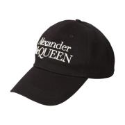 Zwarte Geborduurde Logo Baseballpet Alexander McQueen , Black , Heren