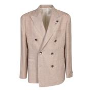 Beige Linnen Dubbel-Breasted Blazer Lardini , Beige , Heren