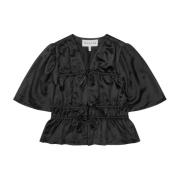 Elegante Zwarte Top met Ruchedetails Munthe , Black , Dames