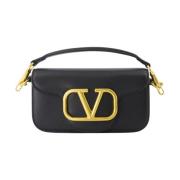 Lamé Leren Tas met Afneembare Band Valentino Garavani , Black , Dames