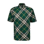 Geruite Shirt Groen Print Korte Mouw Burberry , Multicolor , Heren