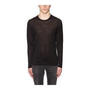 Linnen Crew Neck T-shirt Daniele Alessandrini , Black , Heren