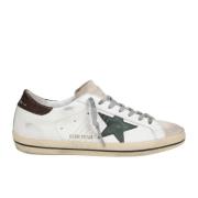 Witte Groene Leren Sneakers Ronde Neus Golden Goose , White , Heren