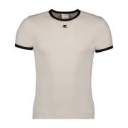 Contrast T-shirt met Geborduurd Logo Courrèges , Beige , Heren