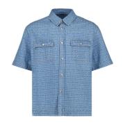 Denim Shirt Klassiek Korte Mouw Rechte Snit Givenchy , Blue , Heren