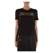 Katoen Logo Reliëf T-shirt Versace Jeans Couture , Black , Dames