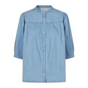 Blauwe Shirt Blouse met Pofmouwen Lollys Laundry , Blue , Dames