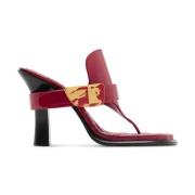 Rode Leren Gewatteerde Sandalen Burberry , Red , Dames