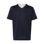 Navy Blue V-Neck Cotton T-Shirt Eleventy , Blue , Heren