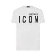 Icon Logo T-shirt Ronde Hals Korte Mouw Dsquared2 , White , Heren
