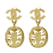 Pre-owned Metal earrings Chanel Vintage , Yellow , Dames