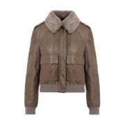 Mud Leren Jas Brunello Cucinelli , Brown , Dames