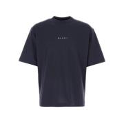 Katoen Logo Print Ronde Hals T-Shirt Marni , Blue , Heren