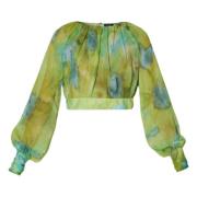 Groene Cropped Fantasie Crepe Shirt Liu Jo , Multicolor , Dames