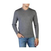 Geribbelde V-hals Wollen Trui Calvin Klein , Gray , Heren