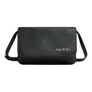 Leren schoudertas met reparatie Marni , Black , Heren