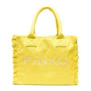 Gele Canvas Strandwinkelzak Pinko , Yellow , Dames