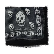 Zwart Skull Print Sjaal Alexander McQueen , Black , Heren