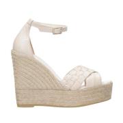 Ivoor Gekruiste Band Platform Sandalen Espadrilles , Beige , Dames