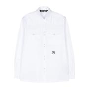 Witte Oxford Katoenen Overhemd Geborduurd Palm Angels , White , Heren