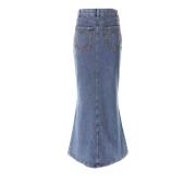 Denim Heart Pockets Lange Rok Moschino , Blue , Dames