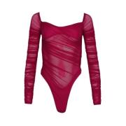 Magenta Ruched Mesh Bodysuit Mugler , Pink , Dames