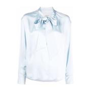 Blauwe Zijden Blouse met Striksluiting Lanvin , Blue , Dames