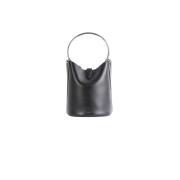 Zwarte Leren Bucket Bag met Ring Handvat Alaïa , Black , Dames