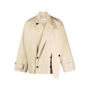 Beige Canvas Double-Breasted Jas Henrik Vibskov , Beige , Dames