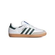 Witte Leren Sneakers met Groene Strepen Adidas , Multicolor , Dames