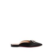 Satin Strass Pointed Toe Slides Dee Ocleppo , Black , Dames