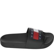 Zwarte Casual Pool Slide Flip Flops Tommy Jeans , Black , Heren