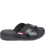 Criss Zwarte Platte Sandalen voor Mannen Tommy Hilfiger , Black , Here...